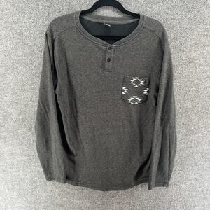 Volcom Shirt Mens Medium Gray Henley Tshirt Long Sleeve Crewneck ThickAztec